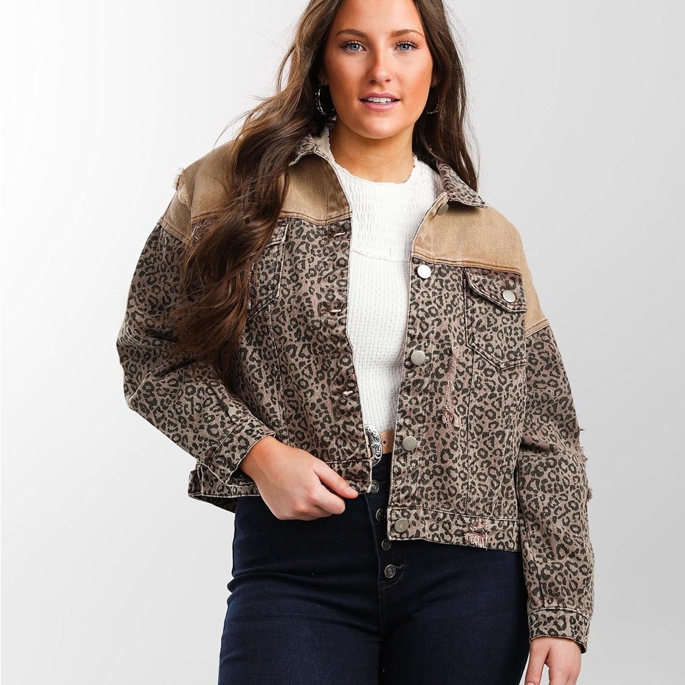 HYFVE Gray Leopard Print Jean Jacket